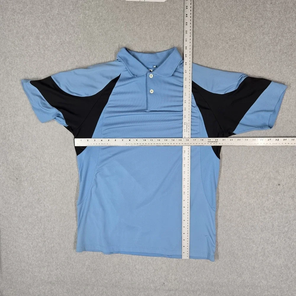 Adidas Men Polo L Light Blue Colorblock Climacool Activewear Logo Short Sleeve